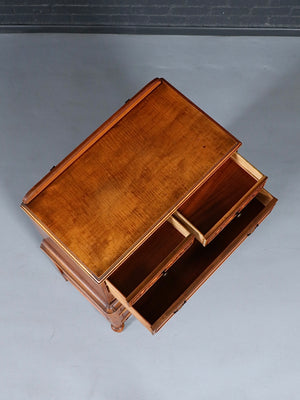 American Colonial Revival Tiger Maple Highboy Dresser by Marvel Furniture Co, c.1980’s