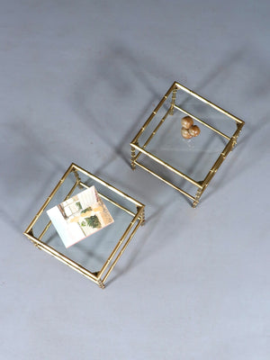 Pair of Hollywood Regency Faux Brass Bamboo & Glass Side Tables, c.1960’s