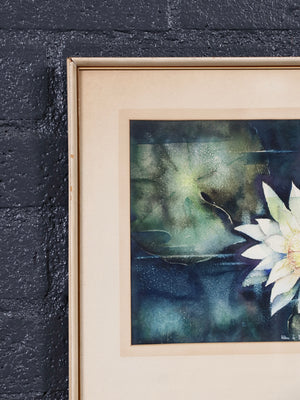 Signed Mid-Century Modern Botanical Water Lily Watercolor, c.1960's