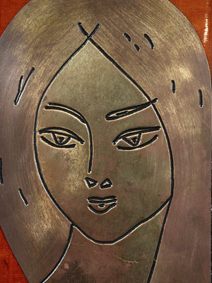 Vintage USSR Soviet Modernist “Autumn” Brass Woman Wall Plaque, c.1970’s
