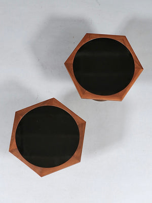 Pair of Mid-Century Modern Walnut Hexagonal Drum Side Tables, c.1960's