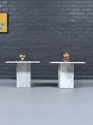 Pair of Postmodern Carrara Marble Pedestal Side Tables, c.1980’s