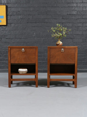 Pair of Mid Century Modern Walnut Night Stands w/ Drop Down Bookcase, c.1960’s