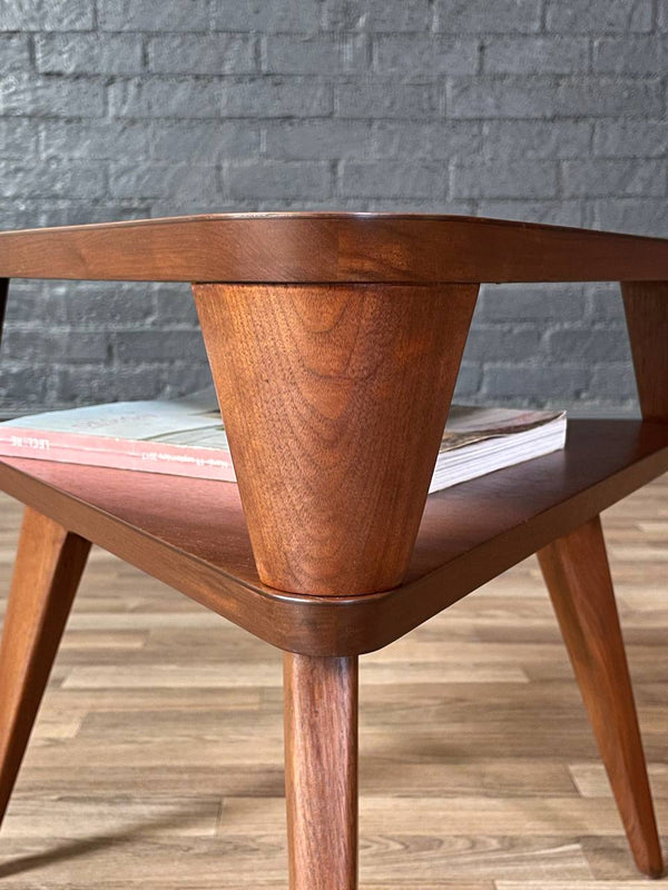 Mid-Century Modern Triangular Two-Tier Side Table w/ Bookshelf, c.1950’s