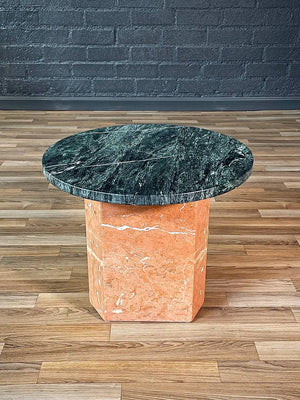 Vintage Post Modern Geometric Green & Salmon Marble Side Table, c.1980’s