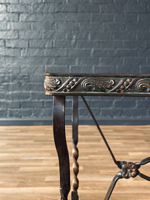 Antique Spanish Revival Style Wrought Iron & Glass Side Table, c.1940’s