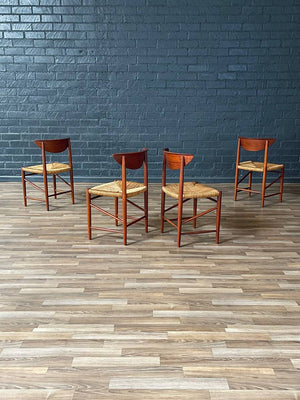 Set of 4 Peter Hvidt & Orla Mølgaard-Nielsen Teak & Rush Chord Dining Chairs, c.1950’s