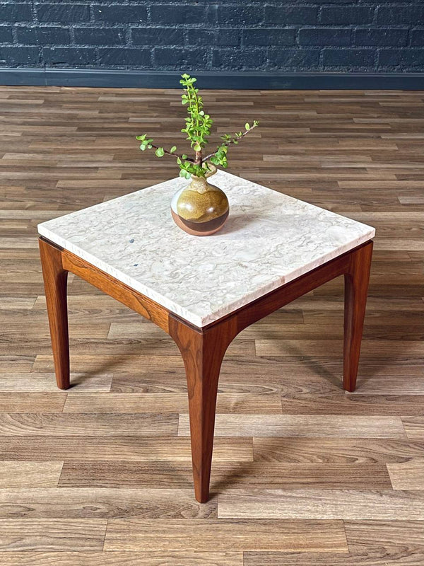 Mid-Century Modern Sculpted Walnut Side Table w/ Marble Top, c.1960’s
