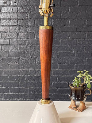 Pair of Mid-Century Modern Tapered Ceramic & Walnut Table Lamps, c.1960’s