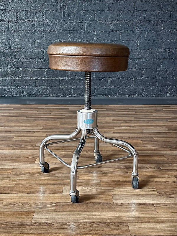 Mid-Century Industrial Chrome Adjustable Drafting Stool by Pedigo, c.1960’s