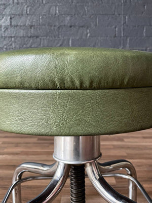 Mid-Century Industrial Chrome Adjustable Drafting Green Stool by Pedigo, c.1960’s