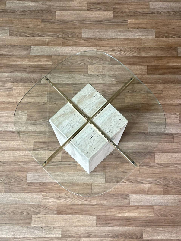 Italian Post Modern Travertine Stone & Brass Side Table by Artedi, c.1970’s