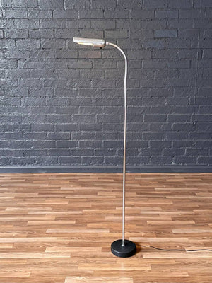 Mid-Century Modern Chrome Gooseneck Reading Floor Lamp w/ Iron Base, c.1970’s
