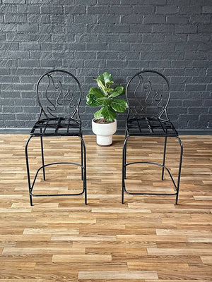 Pair of Post Modern Memphis-Style Wrought Iron Barstools w/ Flame Backrest, c.1980s