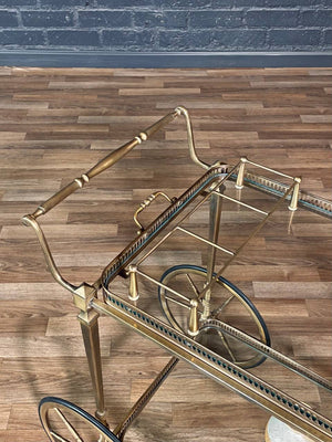 Vintage French Hollywood Regency Brass Service Cart w/ Bottle Holder, c.1960’s