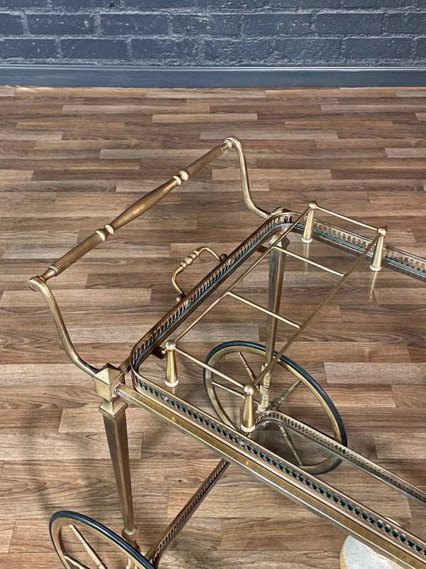 Vintage French Hollywood Regency Brass Service Cart w/ Bottle Holder, c.1960’s