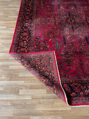 Vintage Persian Kashan Hand-Knotted Wool Rug in Deep Crimson & Navy, c.1940’s
