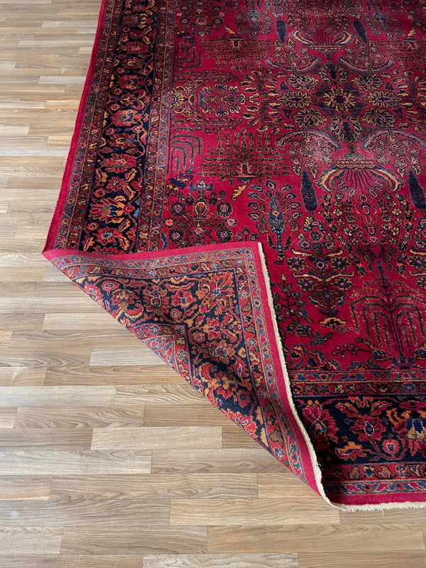 Vintage Persian Kashan Hand-Knotted Wool Rug in Deep Crimson & Navy, c.1940’s