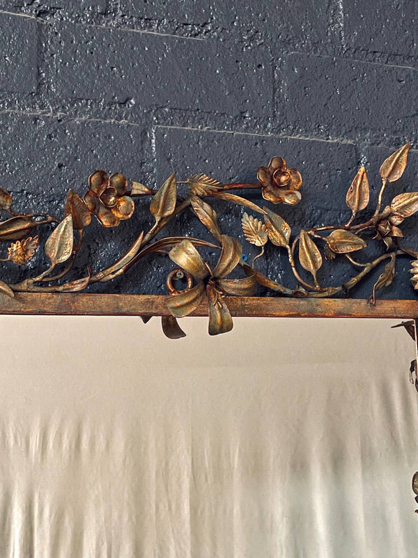 Italian Florentine Gilt Mirror w/ Floral & Ribbon Motifs, c.1940’s