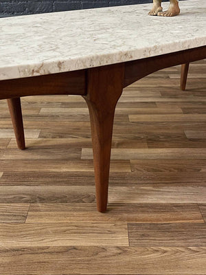 Mid-Century Modern Surfboard Style Marble & Walnut Coffee Table, c.1960’s