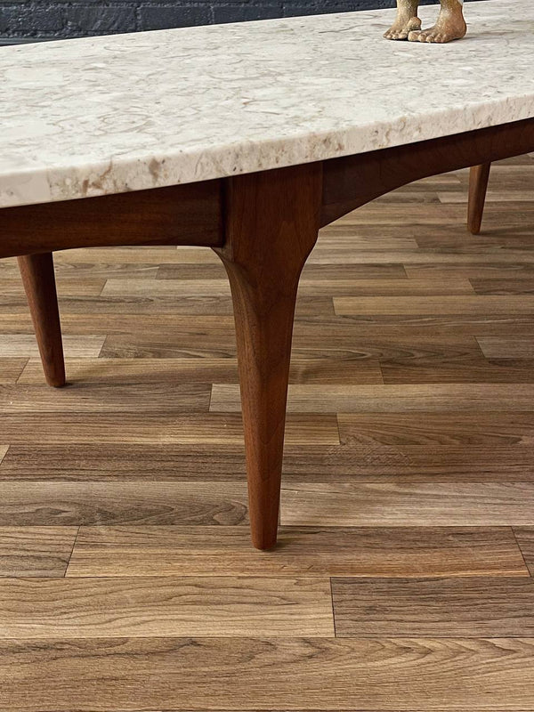 Mid-Century Modern Surfboard Style Marble & Walnut Coffee Table, c.1960’s
