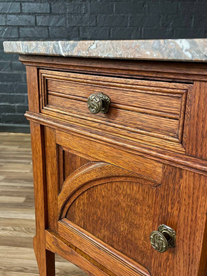 Pair of French Art Deco Style Oak Night Stands with Marble Tops, c.1940’s
