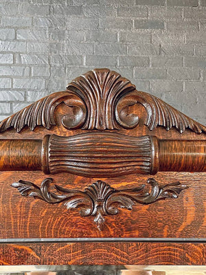 Antique Victorian Eastlake Tiger Oak Hall Stand with Mirror, c.1920’s