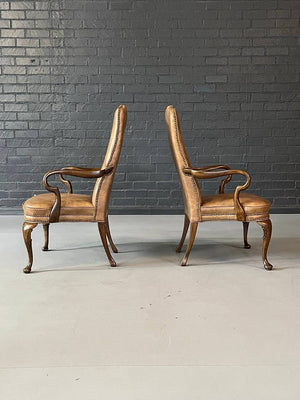 Set of 3 Queen Anne Leather & Wood Armchairs, c.1960's