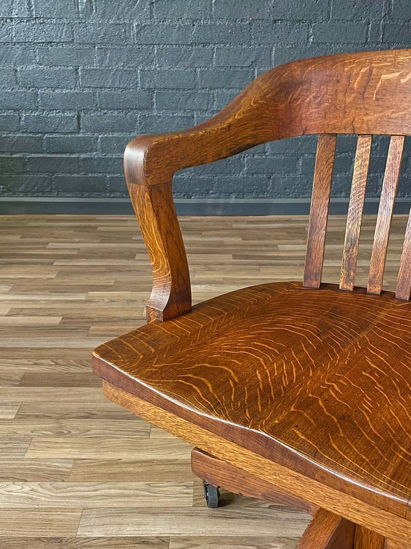 Vintage Arts & Craft Oak Swivel Office Desk Chair, c.1960’s