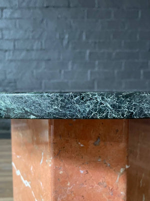 Vintage Post Modern Geometric Green & Salmon Marble Side Table, c.1980’s