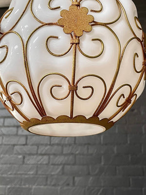 Vintage Pendant Glass & Brass Chandelier by Halcolite, c.1960’s