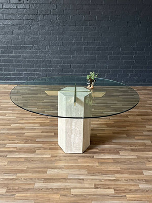 Mid-Century Post Modern Travertine Stone & Brass Dining Table by Artedi, c.1970’s