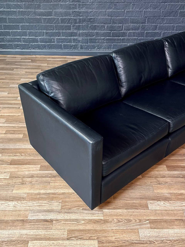 Mid-Century Modern Black Leather Sofa by Charles Pfister for Knoll, c.1980’s