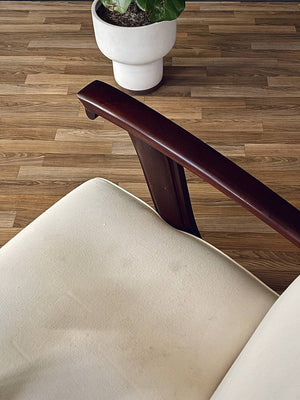 Mid-Century Italian Modernist Lounge Chair w/ Sculptural Wood Arms, c.1950’s