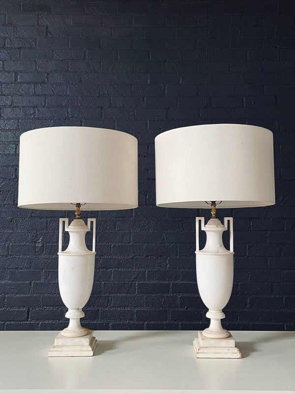 Pair of Italian Neoclassical Urn Style Alabaster Table Lamps, c.1940’s