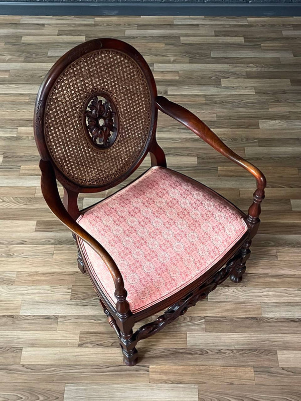 Victorian Renaissance Revival Carved Mahogany Armchair w/ Caned Oval Back, c.1950’s