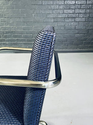 Pair of Knoll Style Chrome Cantilever Armchairs, c.2000's