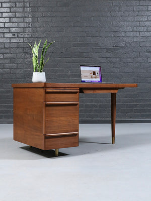 Mid Century Modern Walnut Desk with Brass Accents, c.1960's