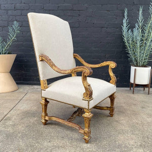 Pair of Italian Giltwood & Linen Arm Chairs