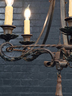 Spanish Colonial Revival Five-Light Wrought Iron Chandelier, c.1940's