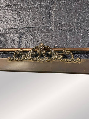 Antique Victorian Revival Brass Wall Mirror with Floral Rosettes & Scrollwork, c.1950's