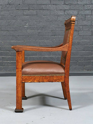 American Arts & Crafts Carved Oak Armchair, c.1930's