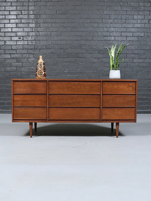 Mid-Century Modern 9-Drawer Walnut Dresser by Dixie, c.1960’s