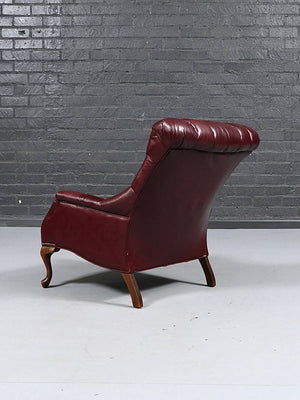 English Edwardian Chesterfield Style Leather Chair & Ottoman, c.1960's