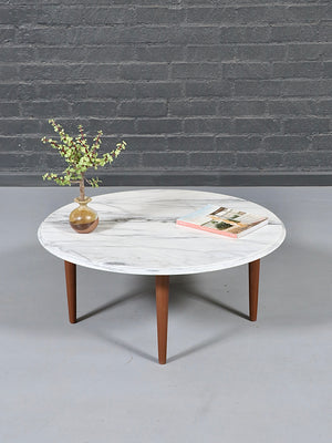 Italian Carrara Marble & Walnut Coffee Table, c.1960’s