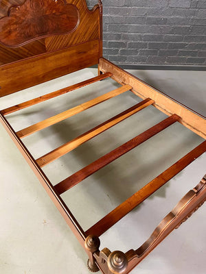 Full Size American Victorian Revival Burl Walnut Bed by Sligh Furniture Company, c.1940's