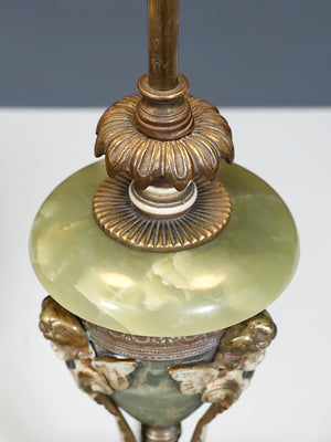 Italian Neoclassical Revival Green Onyx & Gilt Cherub Table Lamp, c.1950’s