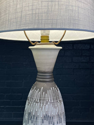 Mid Century Modern Abstract Glazed Ceramic Table Lamp with Brass Base, c.1950's