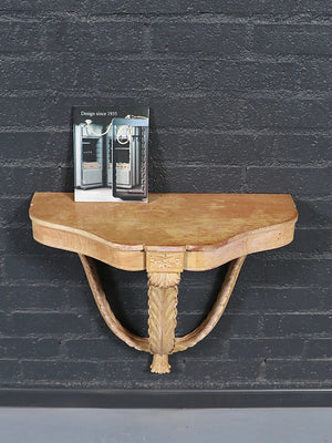Pair of Neoclassical Revival Carved Wood Demilune Wall Consoles by Zangerle & Peterson, c.1940’s