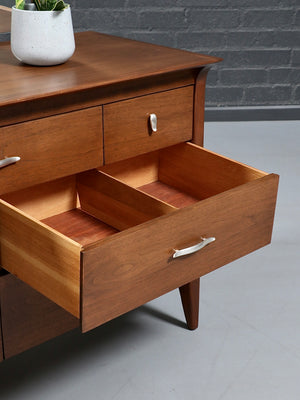 Mid Century Modern Walnut Profile Dresser with Mirror by John Van Koert for Drexel, c.1950's